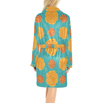 Marigold Pattern Print Design 02 Women's Fleece Robe