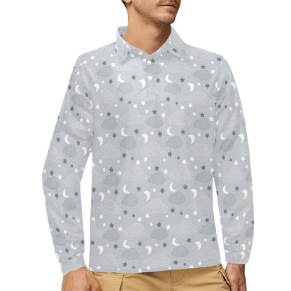 Cloud Pattern Print Design 04 Long Sleeve Polo Shirt For Men's