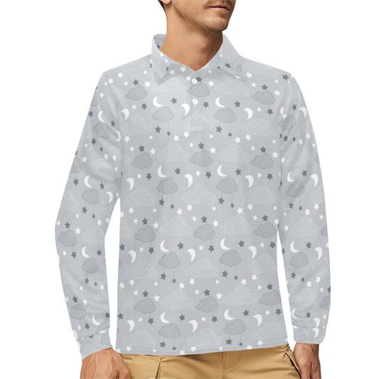 Cloud Pattern Print Design 04 Long Sleeve Polo Shirt For Men's