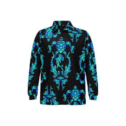 Sea turtle Polynesian Tribal Hawaiian Long Sleeve Polo Shirt For Men's