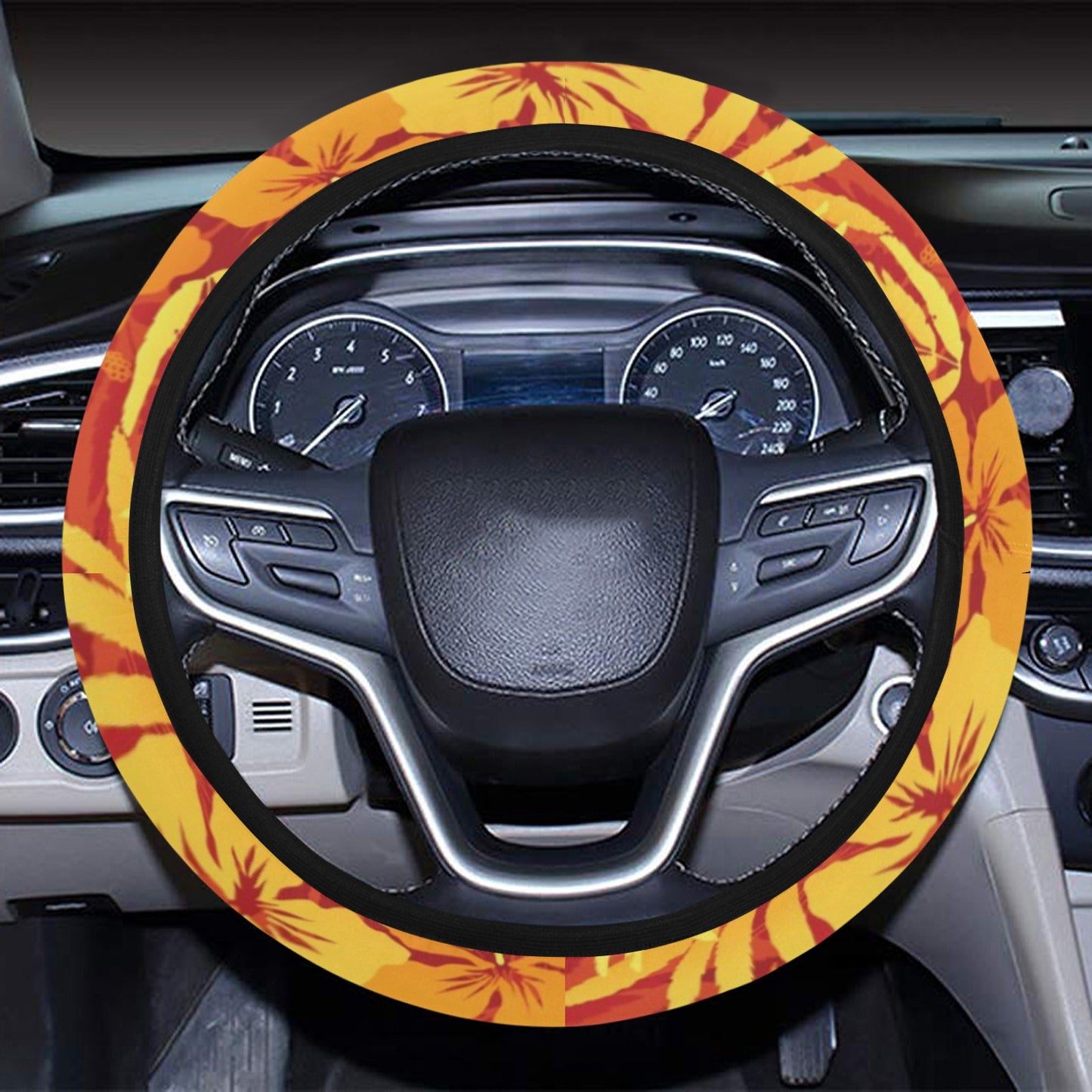 Hibiscus Summer Print Design LKS302 Steering Wheel Cover with Elastic Edge