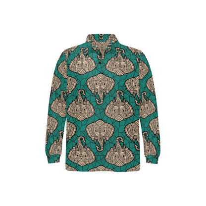 Boho Head Elephant Long Sleeve Polo Shirt For Men's