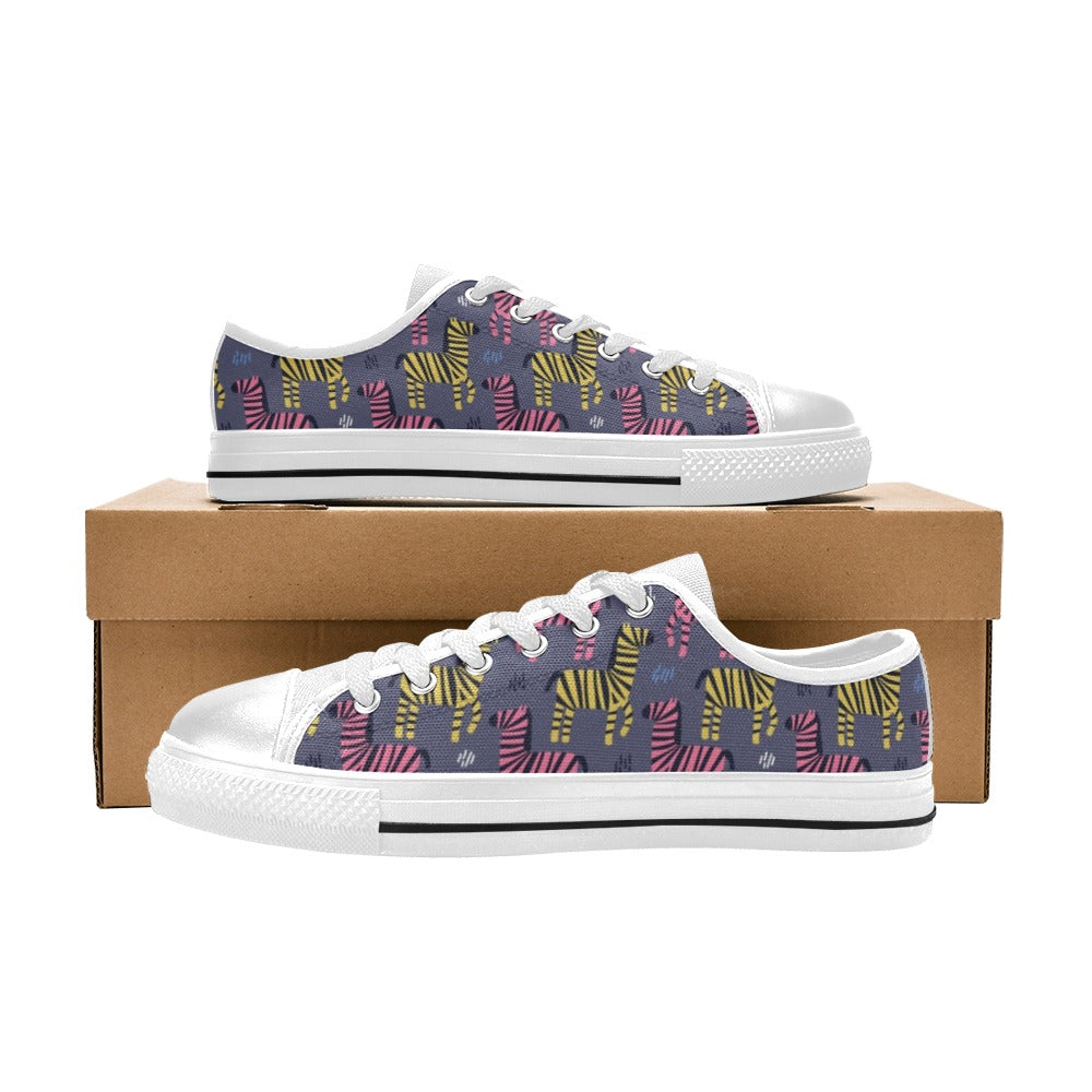 Zebra Print Design LKS303 Women's White Low Top Shoes