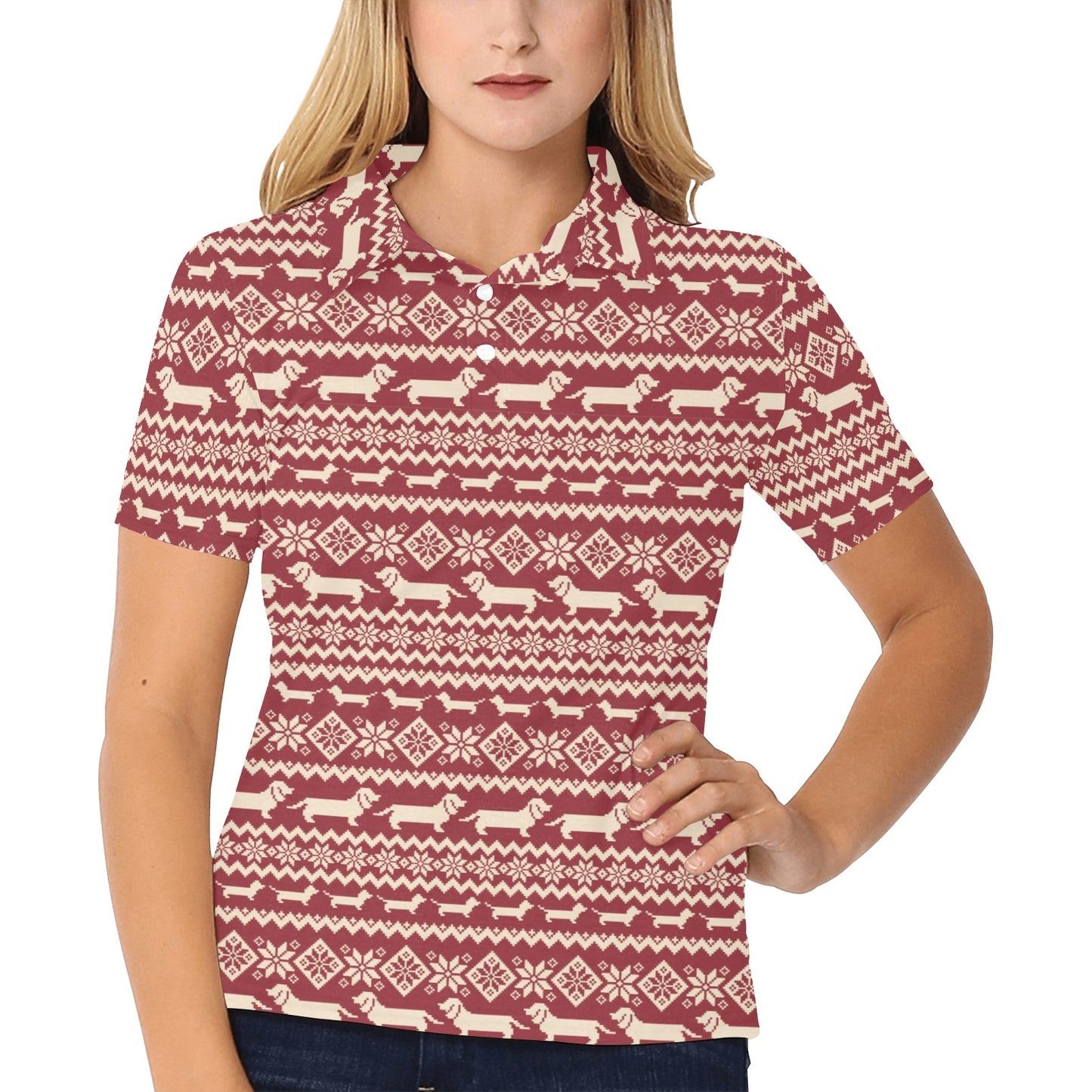 Dachshund Pattern Print Design 09 Women's Polo Shirt