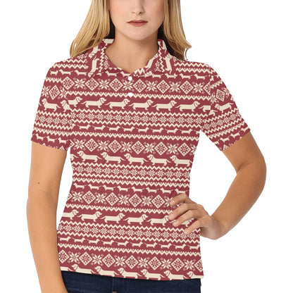 Dachshund Pattern Print Design 09 Women's Polo Shirt