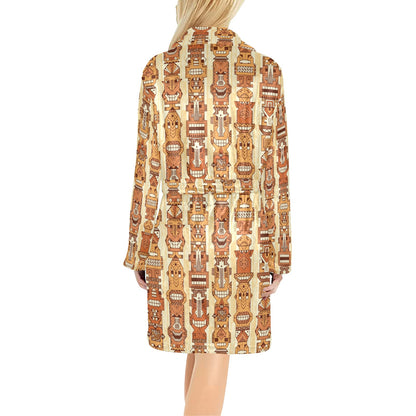 Tiki Orange Vertical Pattern Women's Fleece Robe