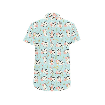 Cattle Print Design LKS403 Men Short Sleeve Button Up Shirt