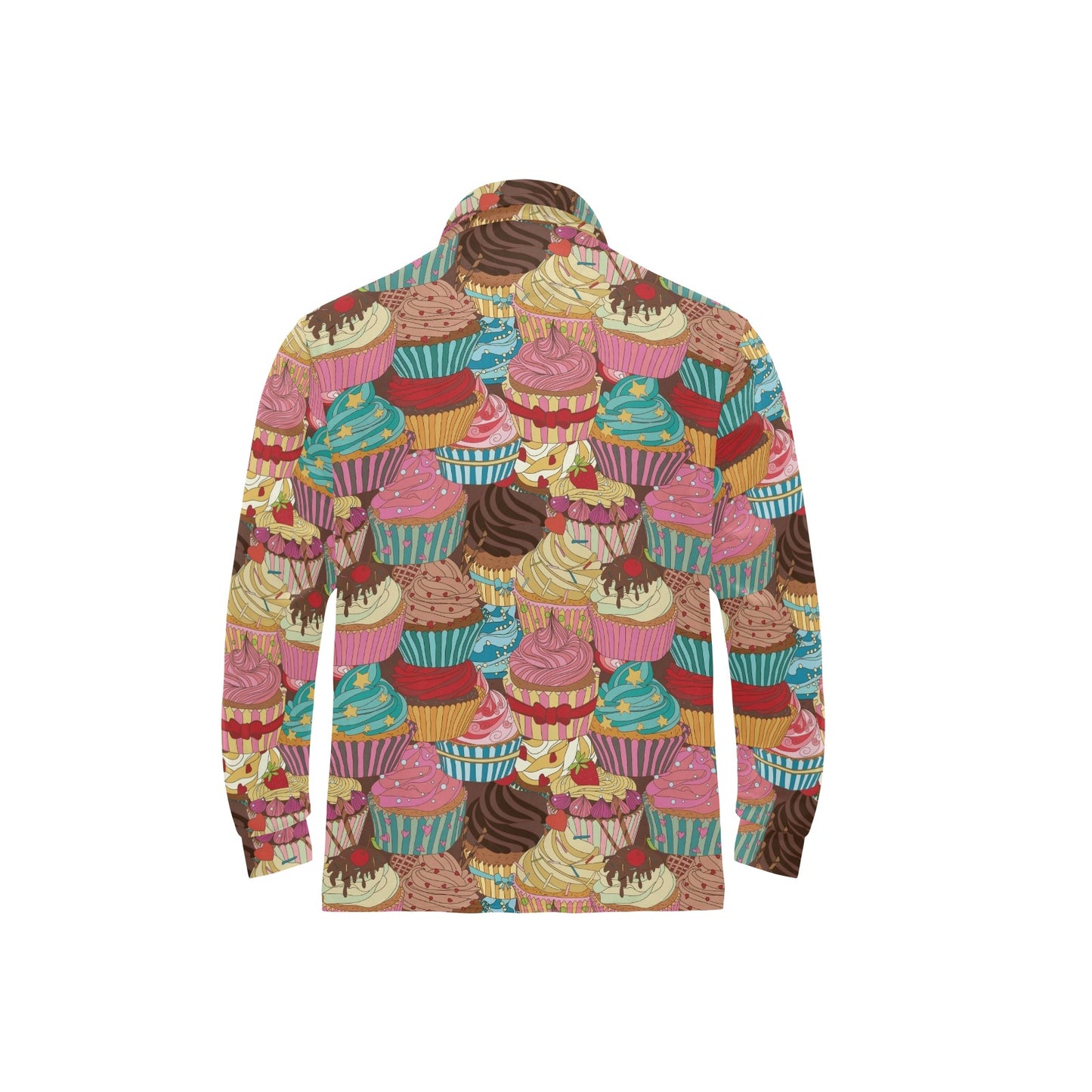 Cupcake Pattern Print Design CP01 Long Sleeve Polo Shirt For Men's
