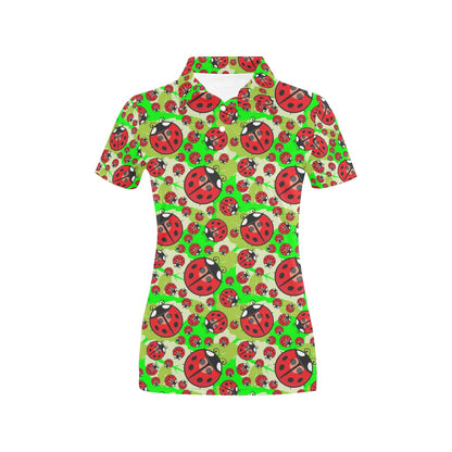 Ladybug with Leaf Print Pattern Women's Polo Shirt