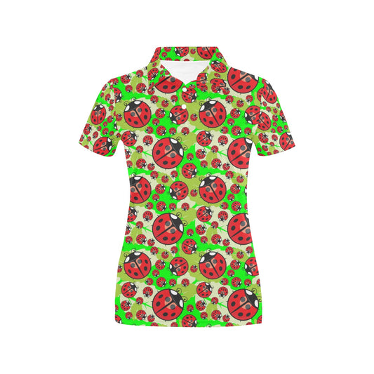 Ladybug with Leaf Print Pattern Women's Polo Shirt