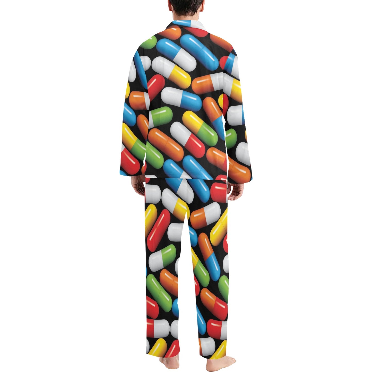 Pill Pattern Print Design A02 Men's Long Pajama Set