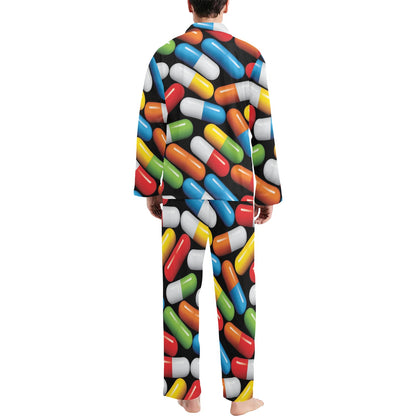 Pill Pattern Print Design A02 Men's Long Pajama Set