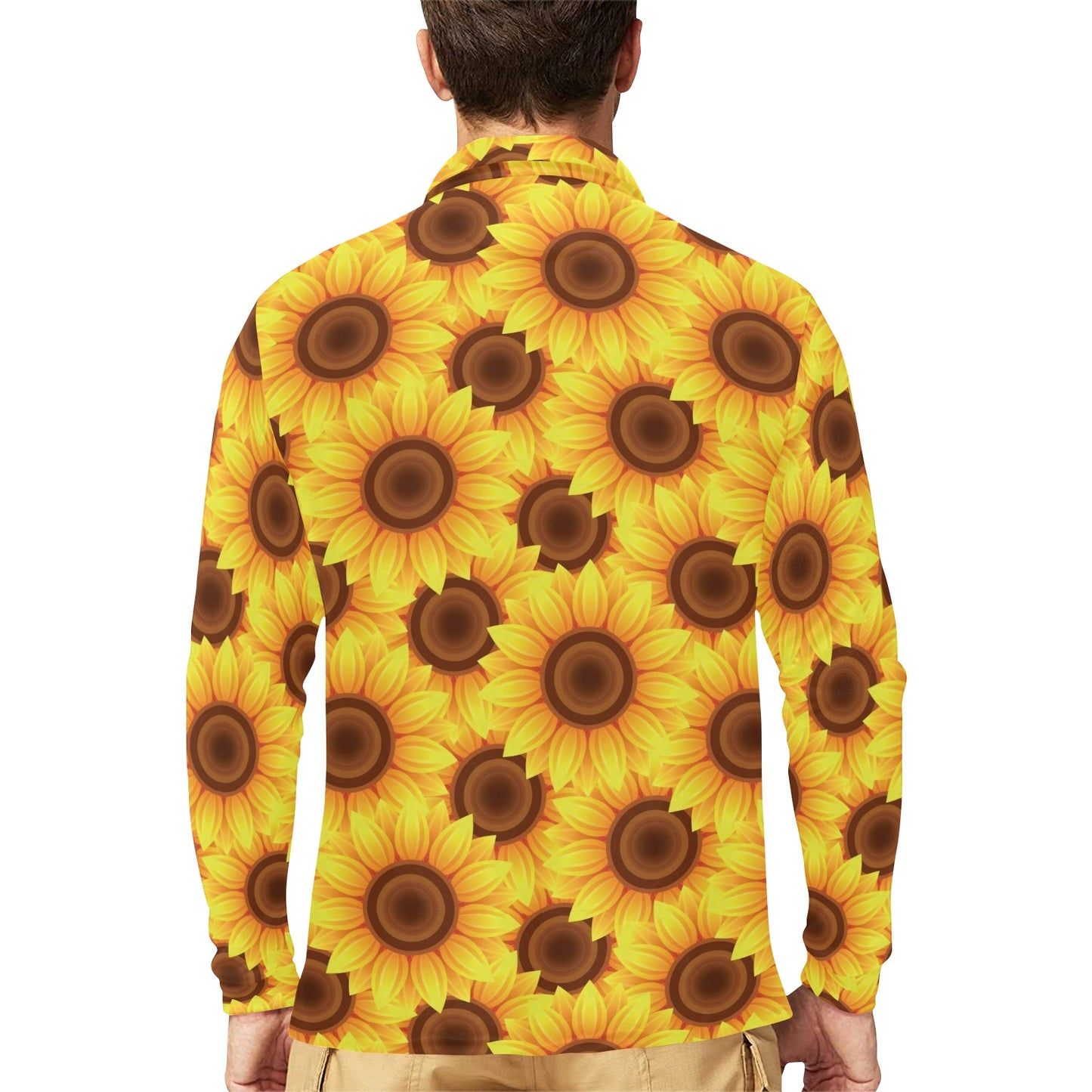 Sunflower Pattern Print Design SF07 Long Sleeve Polo Shirt For Men's