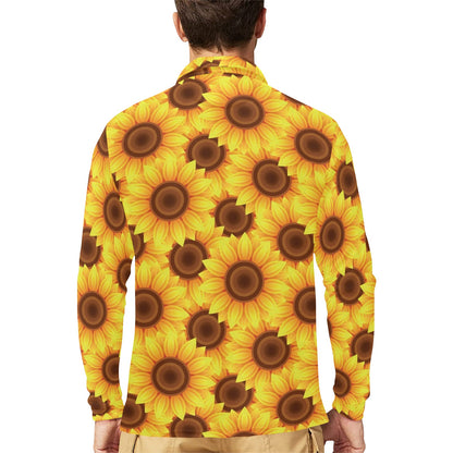 Sunflower Pattern Print Design SF07 Long Sleeve Polo Shirt For Men's
