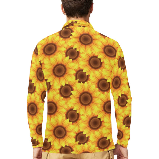 Sunflower Pattern Print Design SF07 Long Sleeve Polo Shirt For Men's