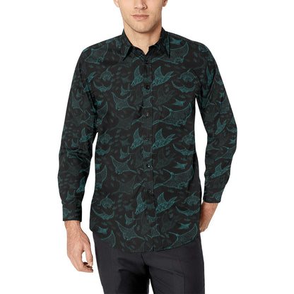Manta Ray Print Design LKS402 Men's Long Sleeve Dress Shirt