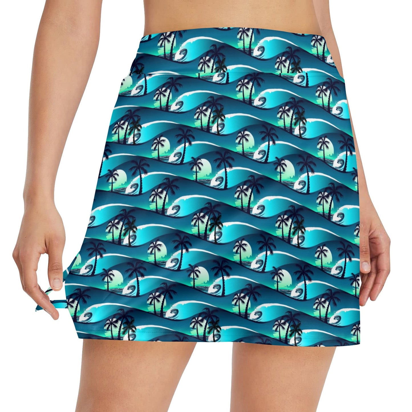 Beach Wave Design Print 17" Golf & Pickleball Skort with Pockets