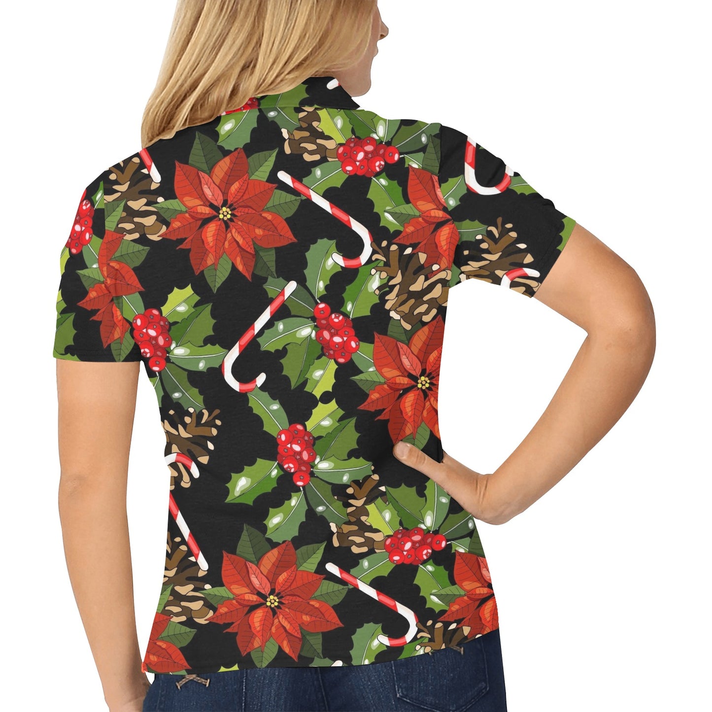 Poinsettia Pattern Print Design POT01 Women's Polo Shirt