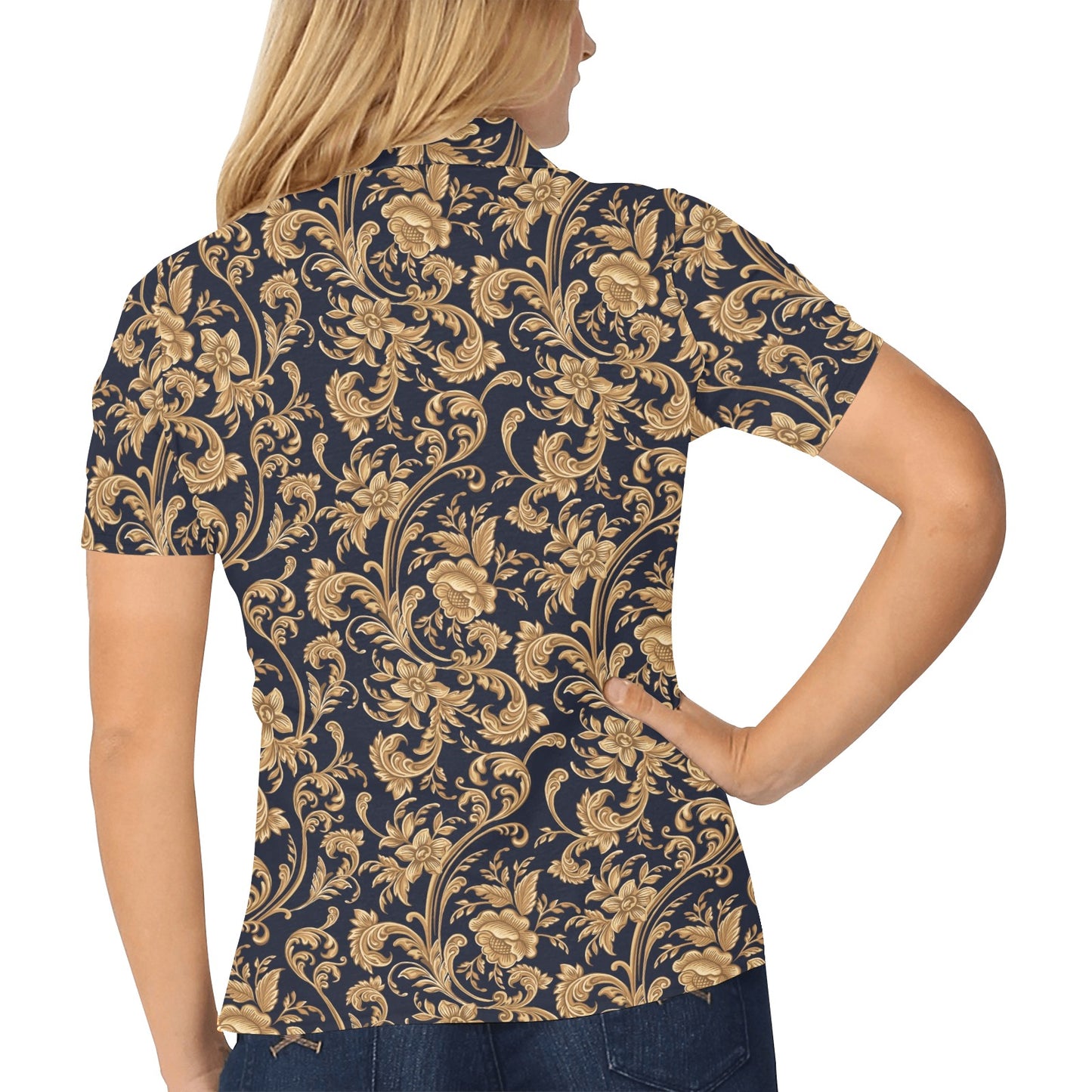 Baroque Golden Pattern Print Design 03 Women's Polo Shirt