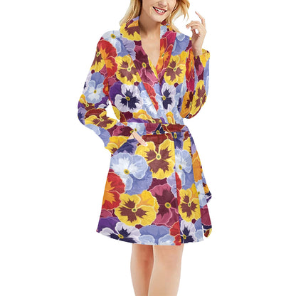 Pansy Pattern Print Design PS01 Women's Fleece Robe