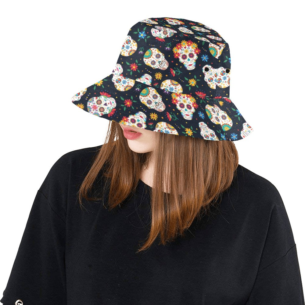 Sugar Skull Print Design LKS305 Unisex Bucket Hat