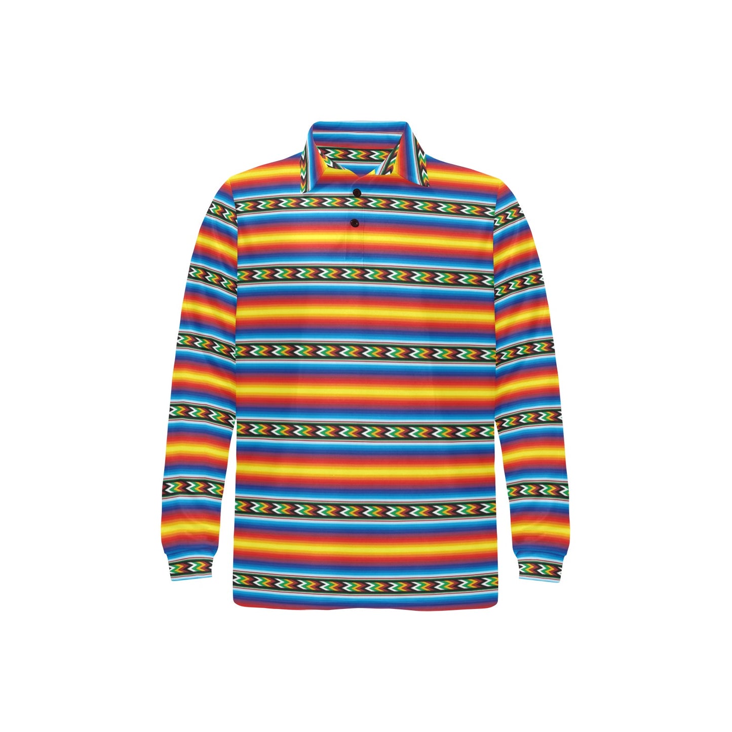 Mexican Blanket ZigZag Print Pattern Long Sleeve Polo Shirt For Men's
