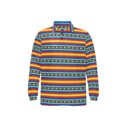 Mexican Blanket ZigZag Print Pattern Long Sleeve Polo Shirt For Men's