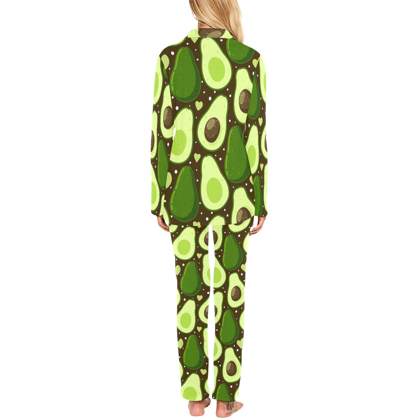 Avocado Pattern Print Design AC04 Women's Long Pajama Set
