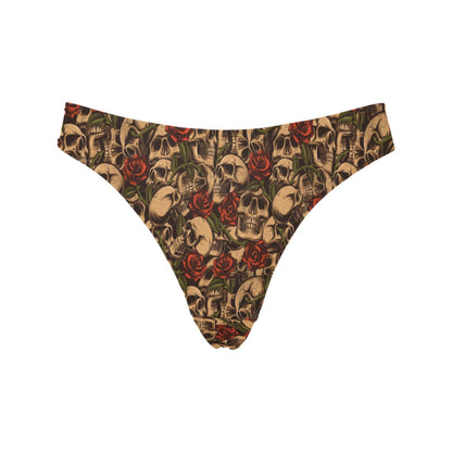 Skull Roses Vintage Design Themed Print Women's Thongs