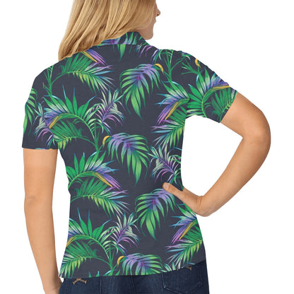 Palm Leaves Pattern Print Design PL04 Women's Polo Shirt