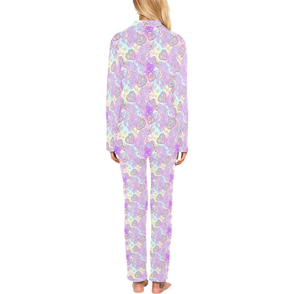 Unicorn Rainbow Star Heart Print Women's Long Pajama Set