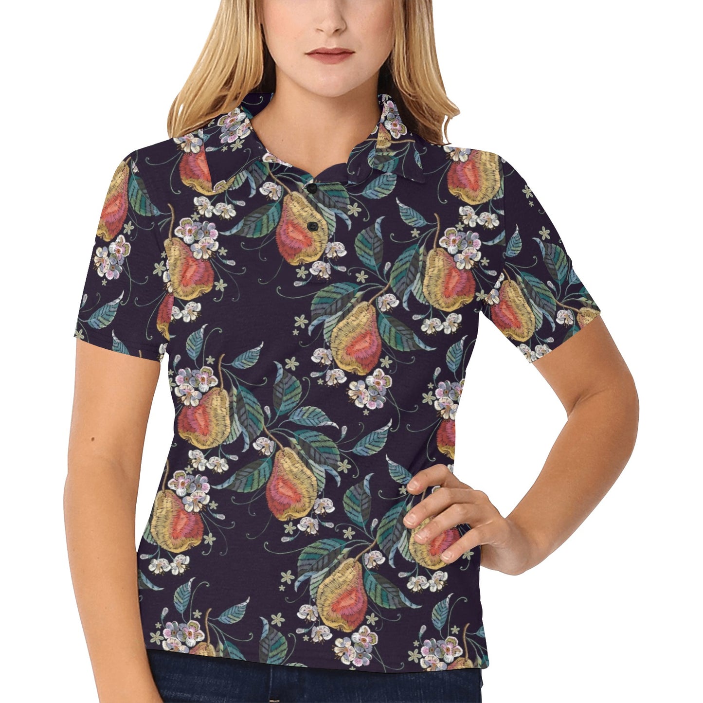 Pear Pattern Print Design PE02 Women's Polo Shirt