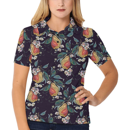 Pear Pattern Print Design PE02 Women's Polo Shirt