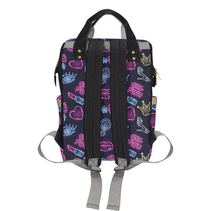 Lipstick Neon Pattern Print Design 02 Diaper Bag Backpack