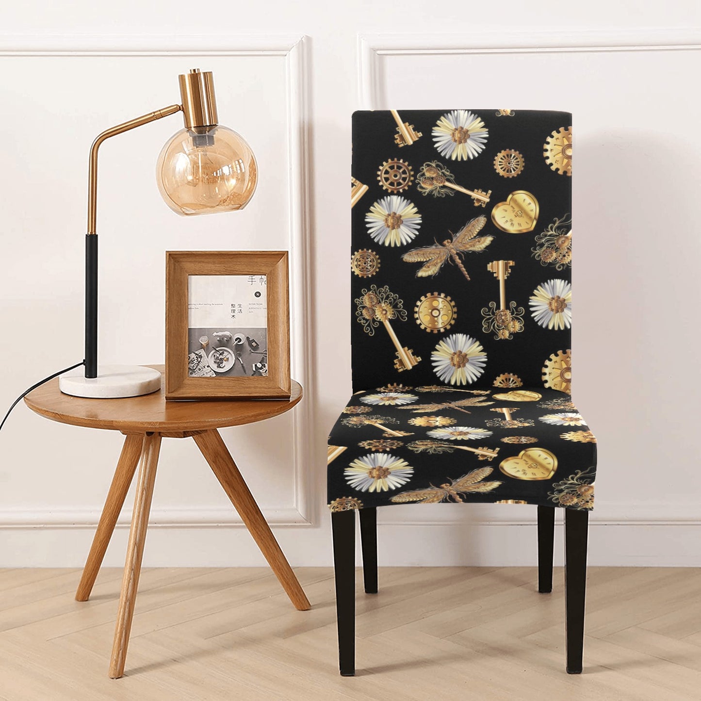 Steampunk Key Dragonfly Print Design LKS303 Dining Chair Slipcover