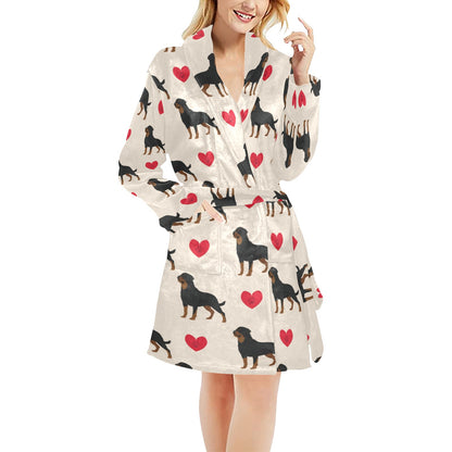 Rottweiler Pattern Print Design A02 Women's Fleece Robe