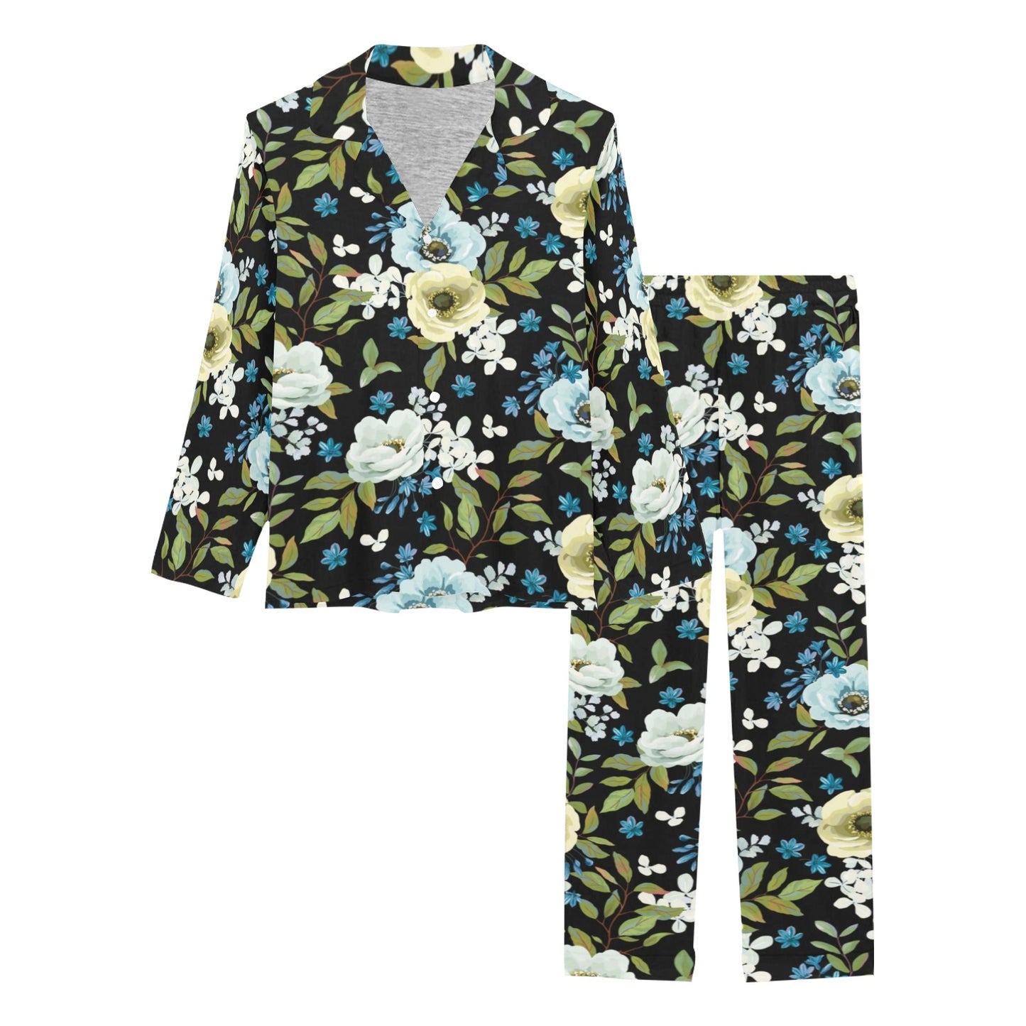 Anemone Pattern Print Design AM03 Women's Long Pajama Set