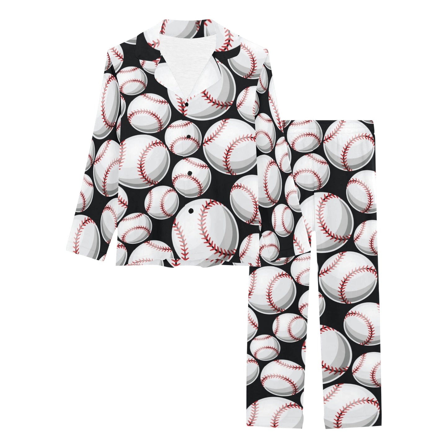 Baseball Black Background Women's Long Pajama Set
