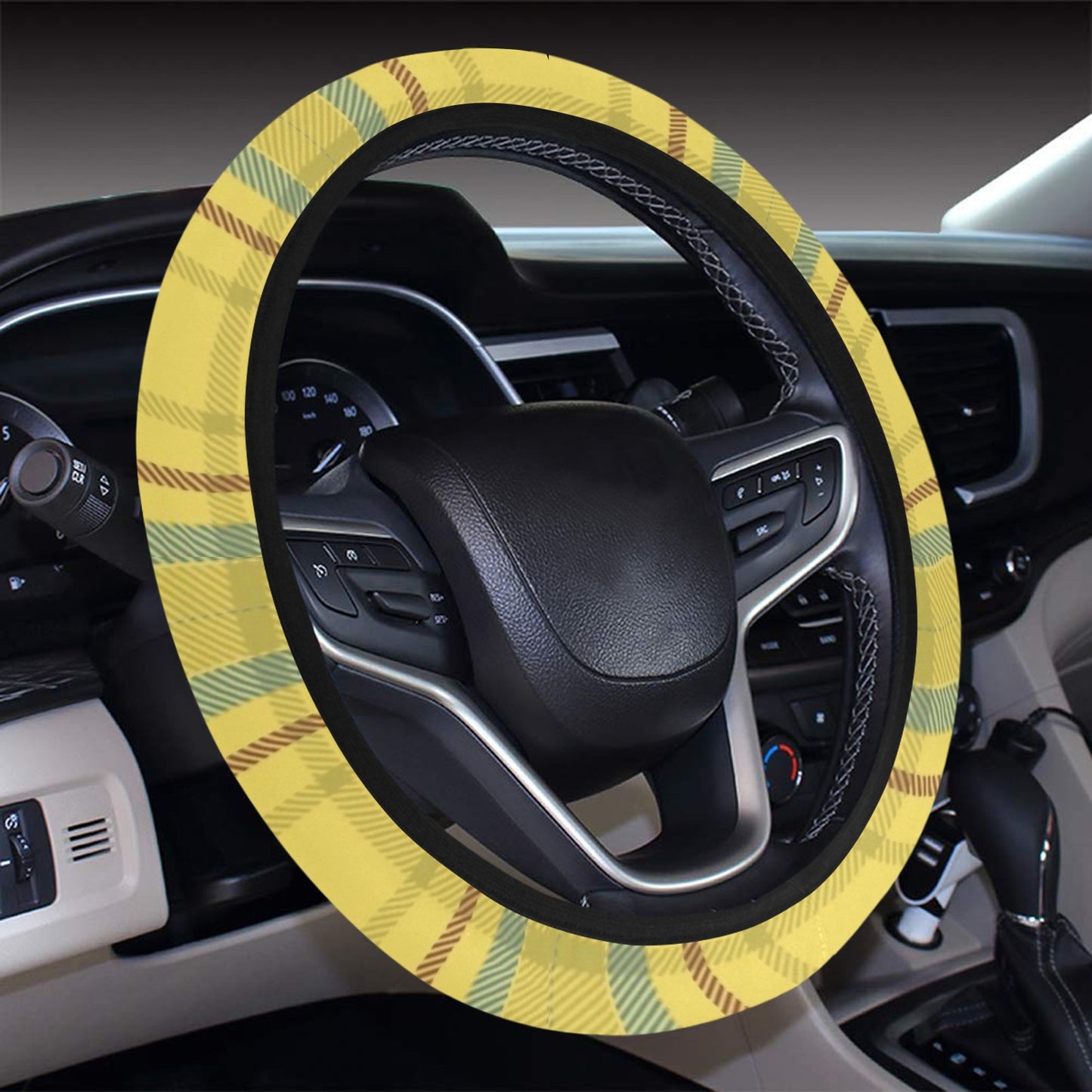 Tartan Yellow Print Design LKS301 Steering Wheel Cover with Elastic Edge