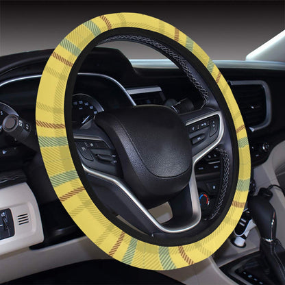Tartan Yellow Print Design LKS301 Steering Wheel Cover with Elastic Edge