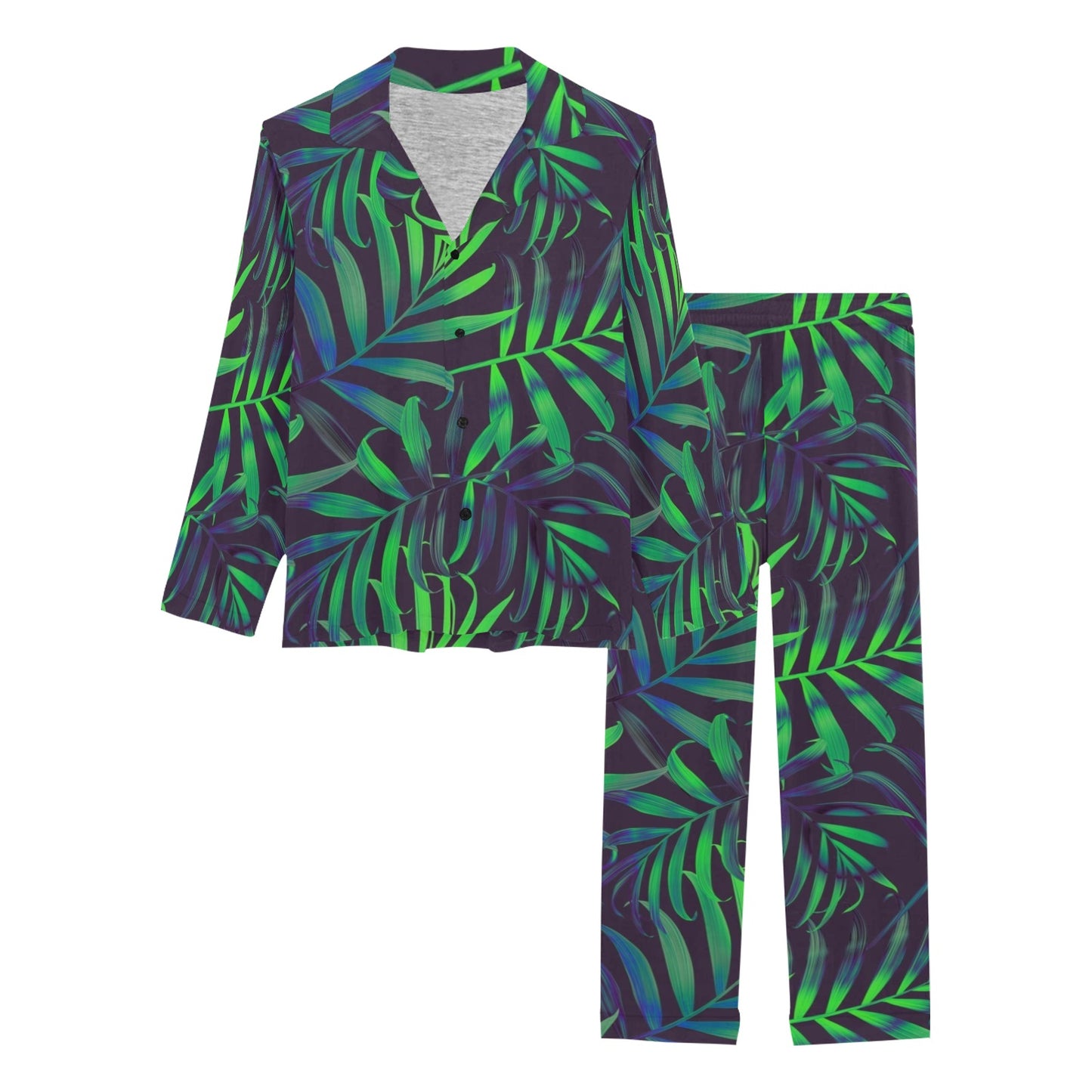 Palm Leaves Pattern Print Design PL01 Women's Long Pajama Set