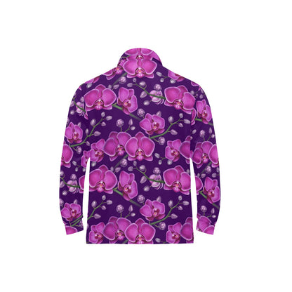 Orchid Pattern Print Design A03 Long Sleeve Polo Shirt For Men's