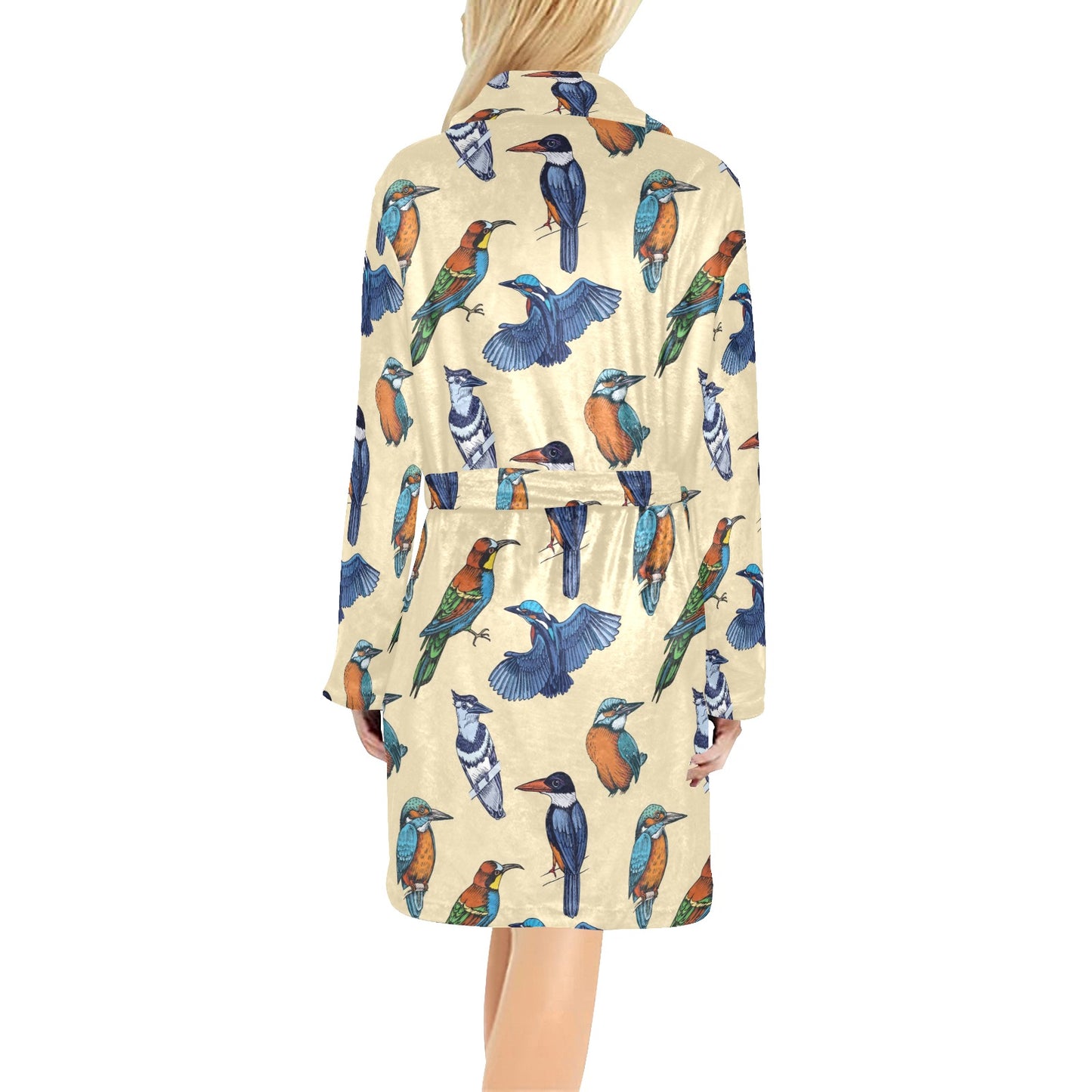 Kingfisher Bird Pattern Print Design 04 Women's Fleece Robe