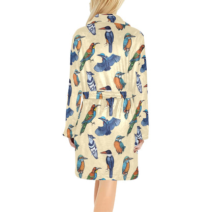 Kingfisher Bird Pattern Print Design 04 Women's Fleece Robe