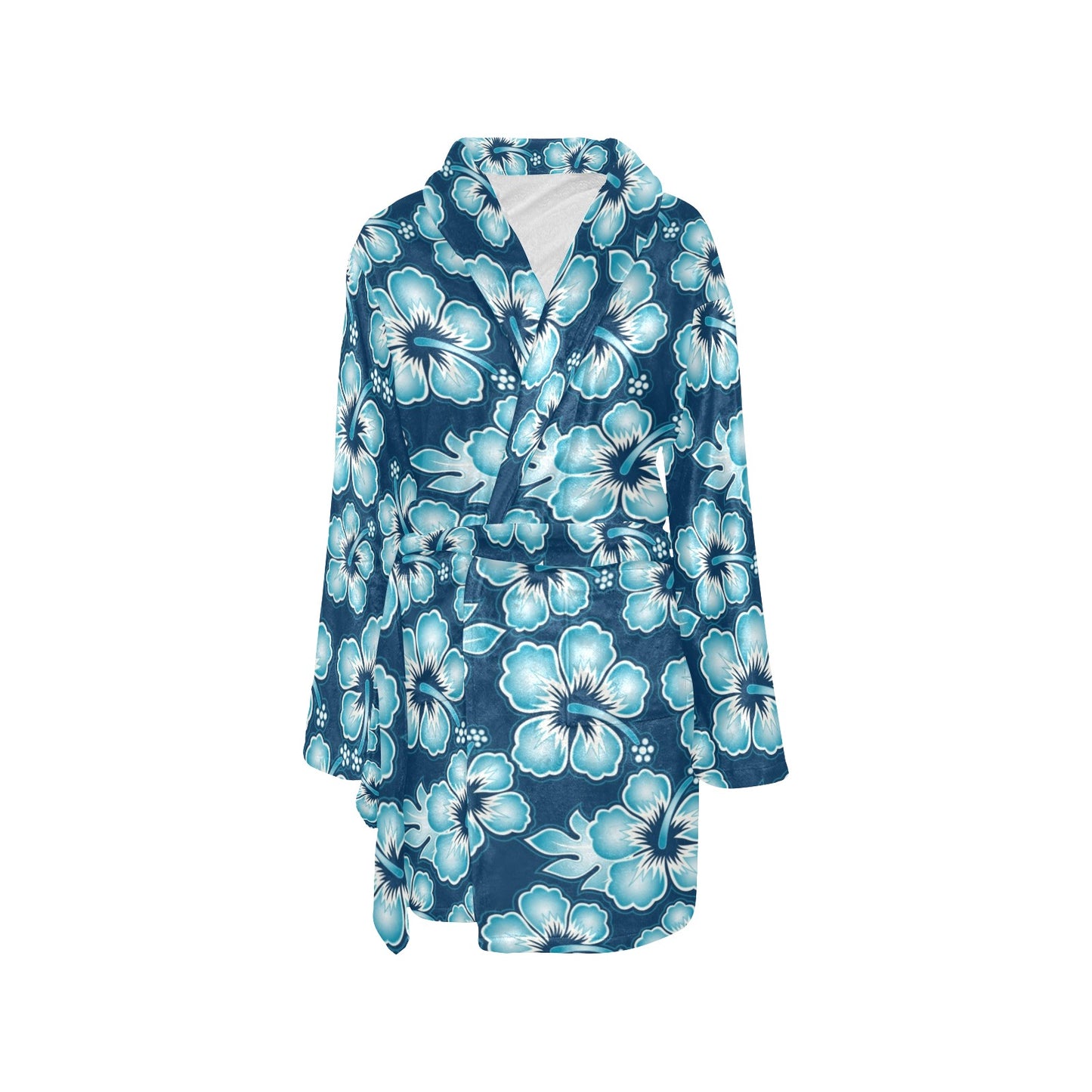 Blue Hibiscus Pattern Print Design HB011 Women's Fleece Robe