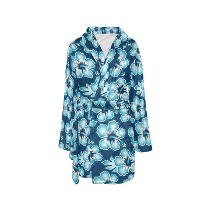Blue Hibiscus Pattern Print Design HB011 Women's Fleece Robe