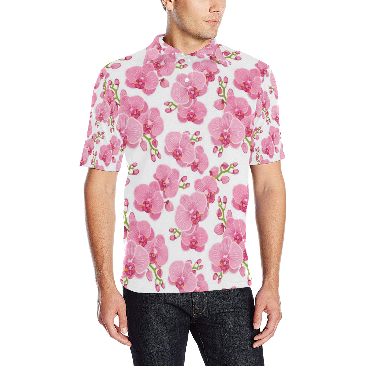 Orchid Pink Pattern Print Design OR07 Men Polo Shirt