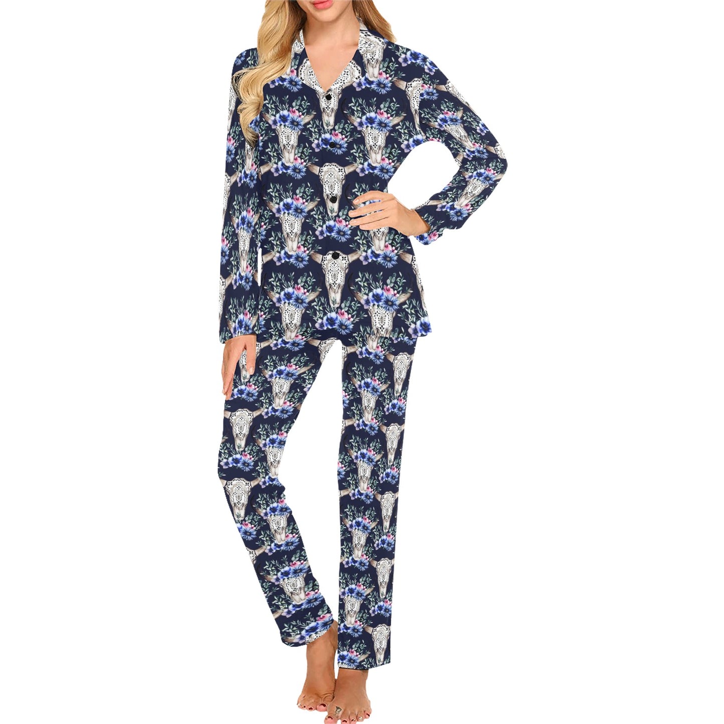 Buffalo Head Print Design LKS402 Women's Long Pajama Set