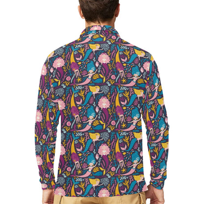 Mermaid Pattern Print Design 08 Long Sleeve Polo Shirt For Men's