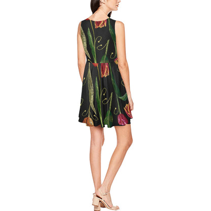 Tulip Embroidered Pattern Print Design TP01 Sleeveless Dress